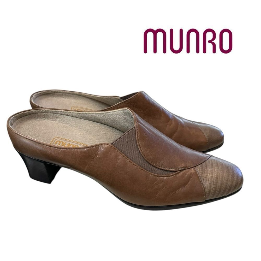 Munro Cassie Women's Tan Brown Leather Slide Heeled Mules 8.5 8.5N - Picture 2 of 6